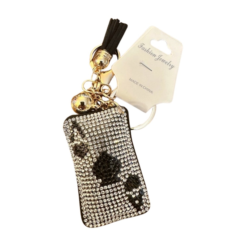 Glamorous Silver and Black Ace‎ of Spades Keychain